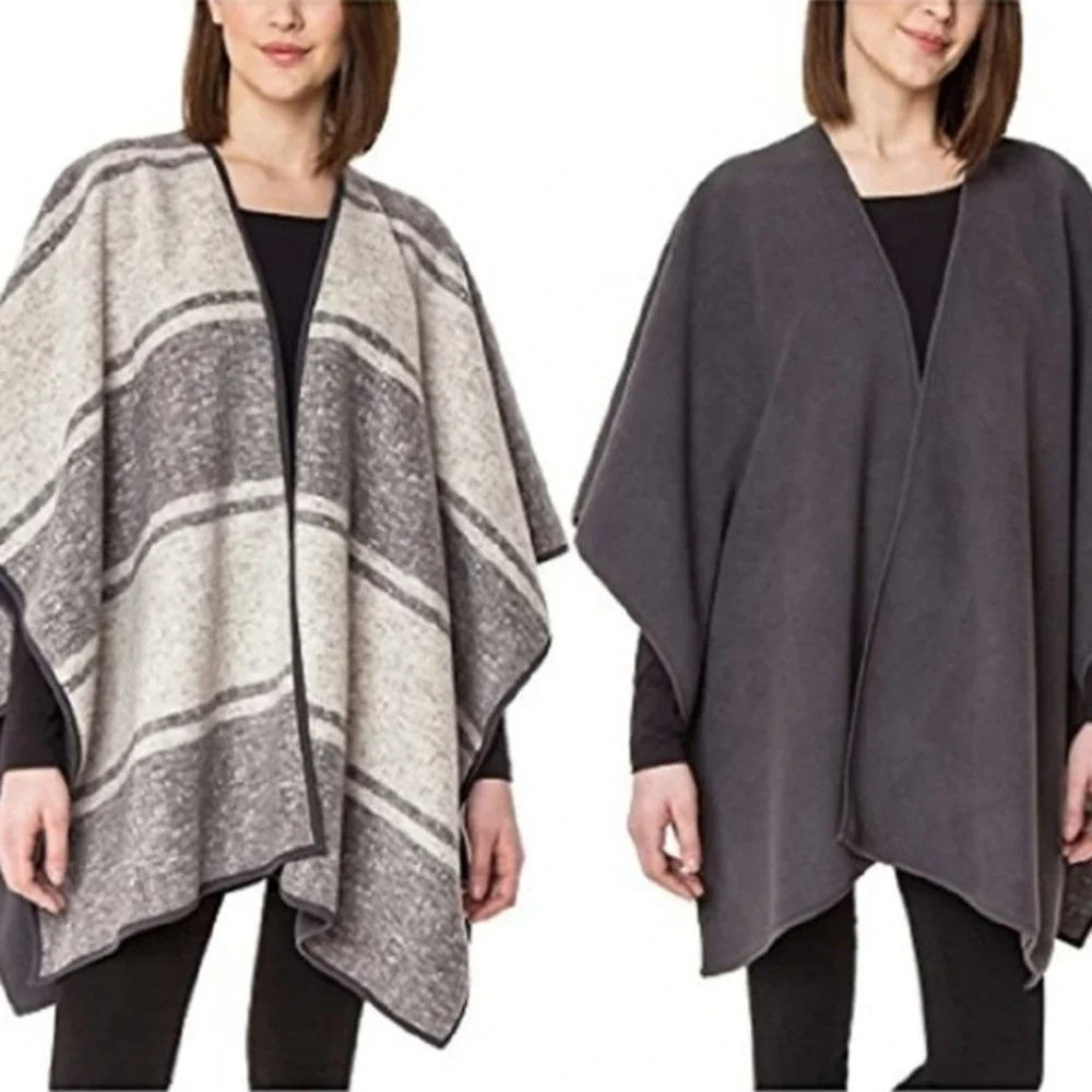 IKE BEHAR Reversible Fleece Poncho Wrap On OS‎